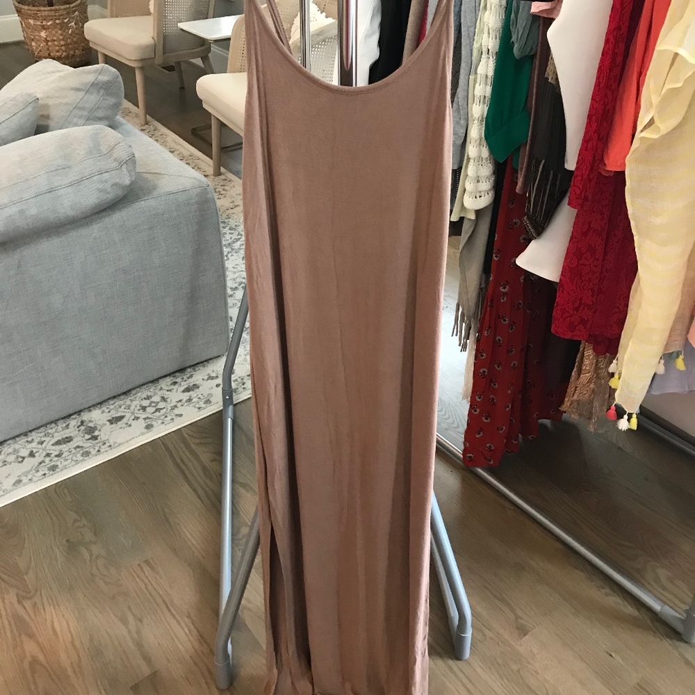 Tan Maxi Dress with front slit